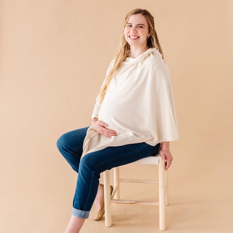 MakeMake Organics Knit Breathable Nursing Cover Up for Breastfeeding - Soft GOTS Certified Organic Cotton Breastfeeding Cover Up for Women - Privacy Feature, Vanilla - Image 2